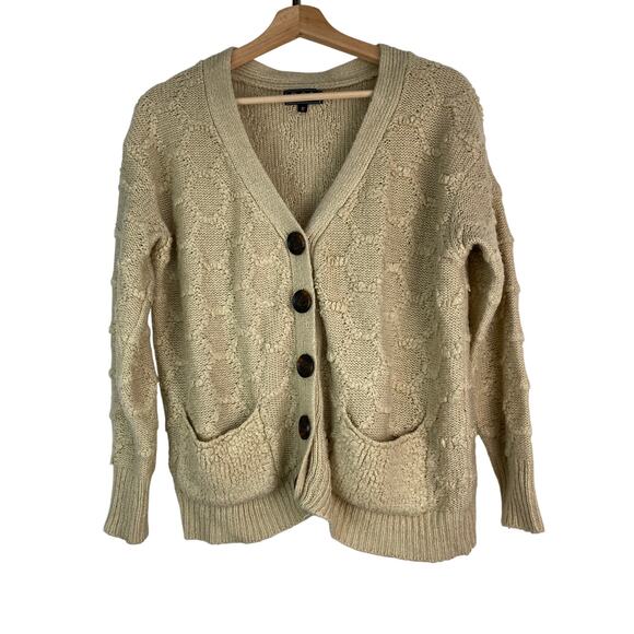 POL Women's Size M Beige Boxy Button Up Boho Cardigan Sweater - Picture 1 of 7